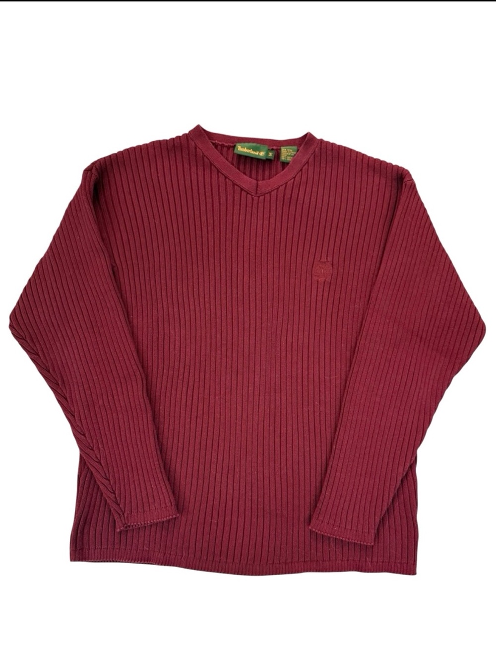 Vintage 2001 Timberland V-Neck Rib Knit Sweater Medium Burgundy Y2K Logo